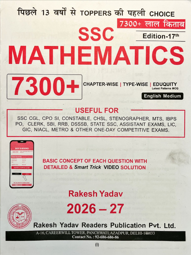 Rakesh Yadav SSC Mathematics, 7300+ Questions, 17th Edition, English ...