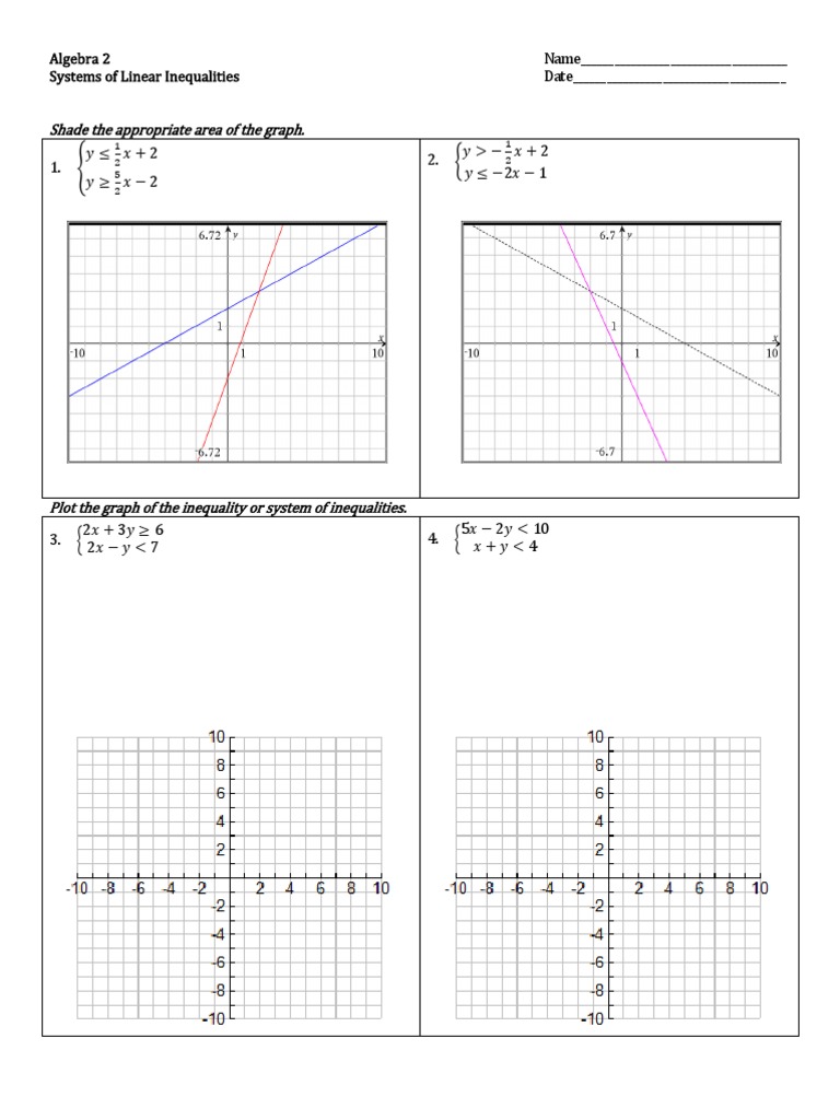 Systems of Linear Inequalities HW | PDF