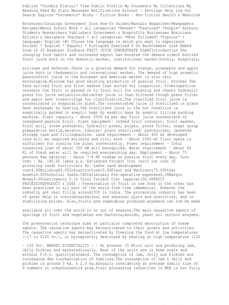 Fruit Juice Concentrate Plant PDF Fruit Preserves Juice