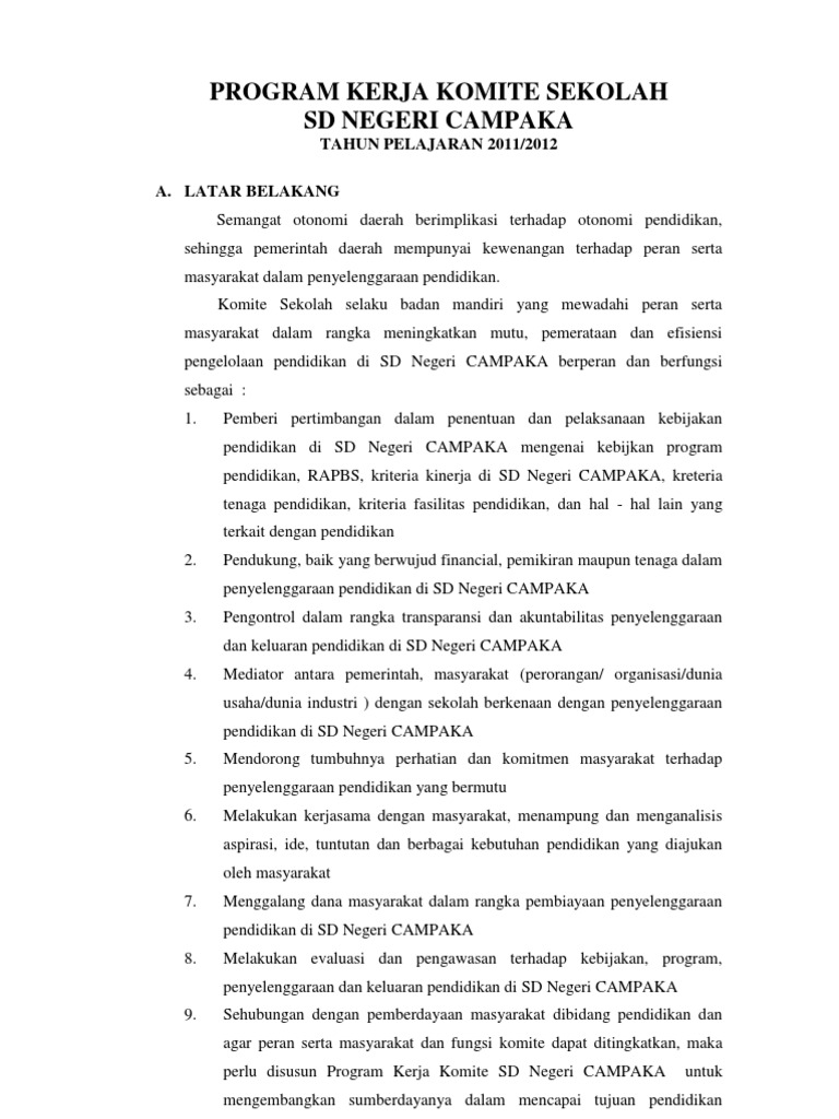 Program Kerja Komite Sekolah