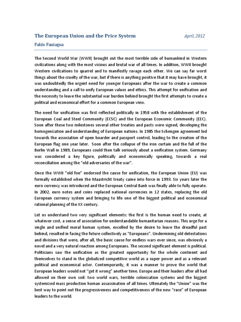 EU and Price System PDF Euro Friedrich Hayek