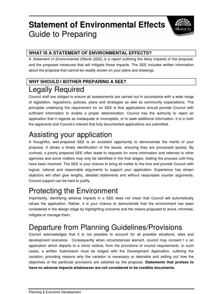 Guide To Preparing A Statement of Environmental Effects PDF Waste Environmental Impact