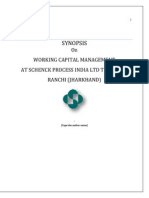 Synopsis: On Working Capital Management at Schenck Process India LTD Tupudana Ranchi (Jharkhand)