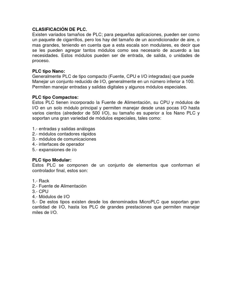 Clasificación de PLC: Tipos y Características | PDF