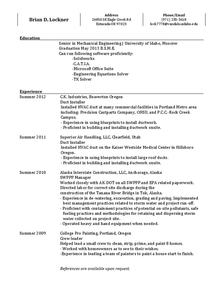 Resume Fall 12 | PDF