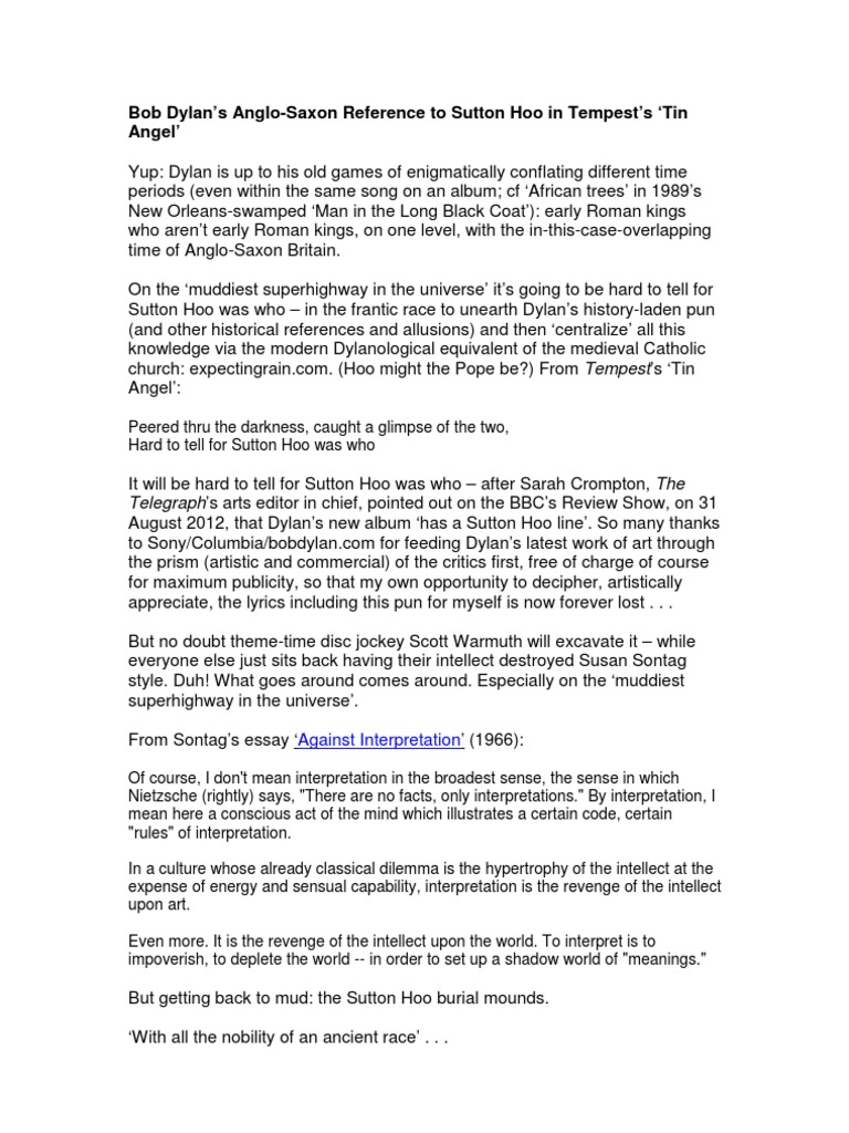 Bob Dylan S Reference To Sutton Hoo In Tempest S Tin Angel Pdf