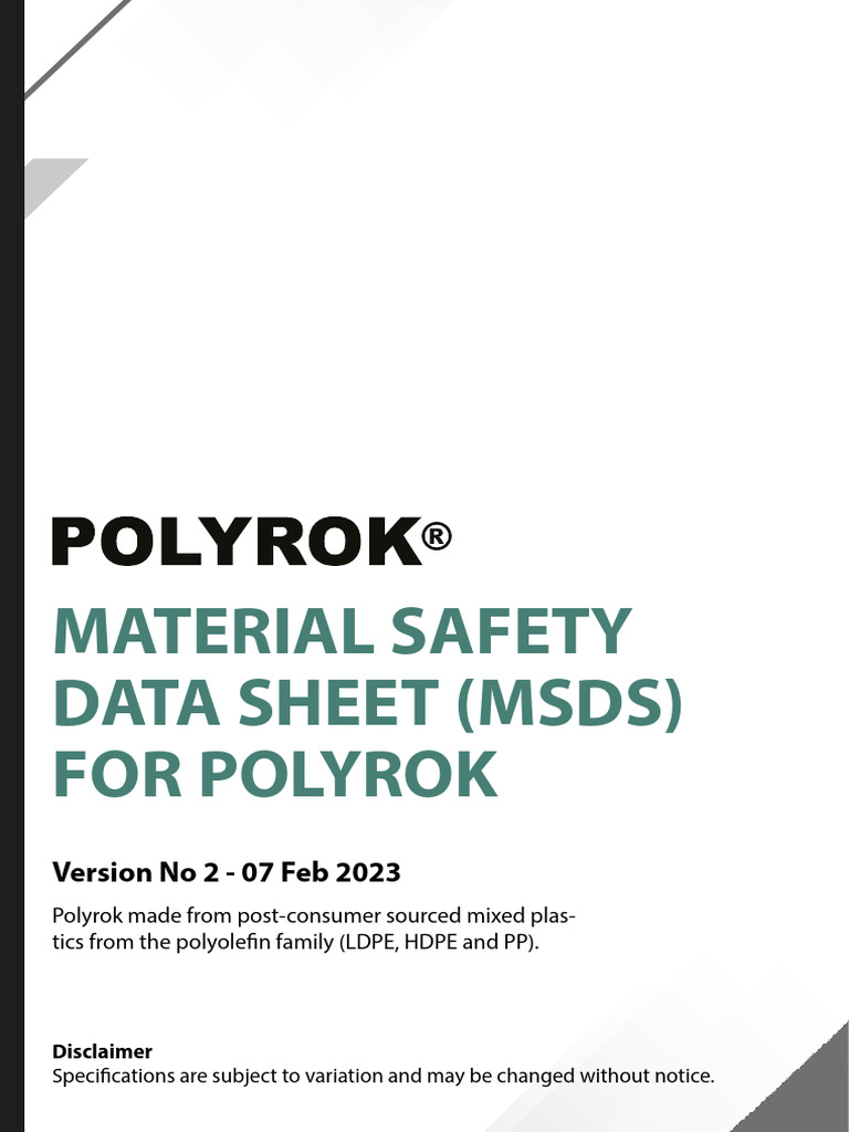 Material Safety Data Sheet (MSDS) For Polyrok | PDF | Hazards | Dust