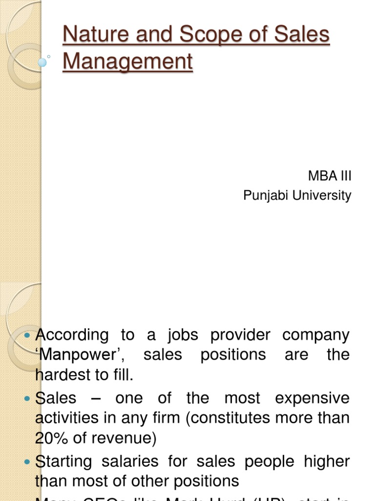 Nature and Scope of Sales Management Sales Marketing