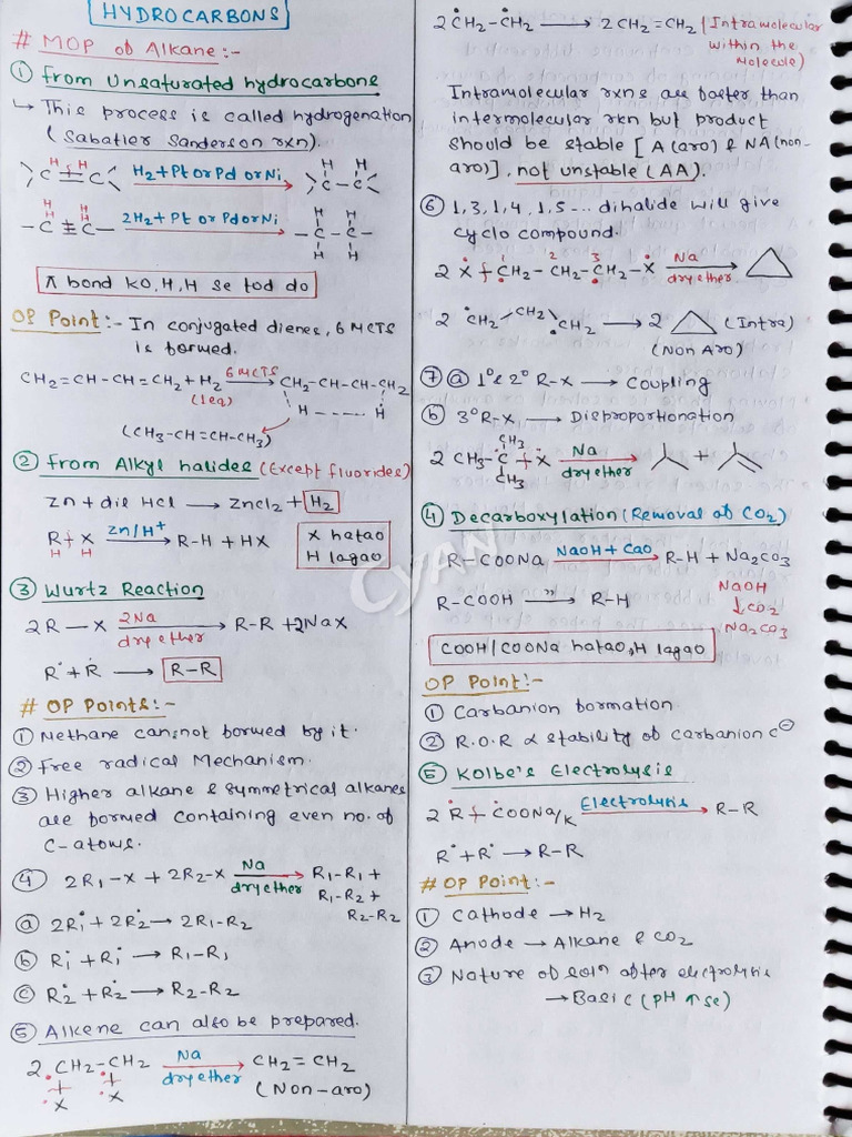 Hydrocarbon (Alkane) Short Notes | PDF