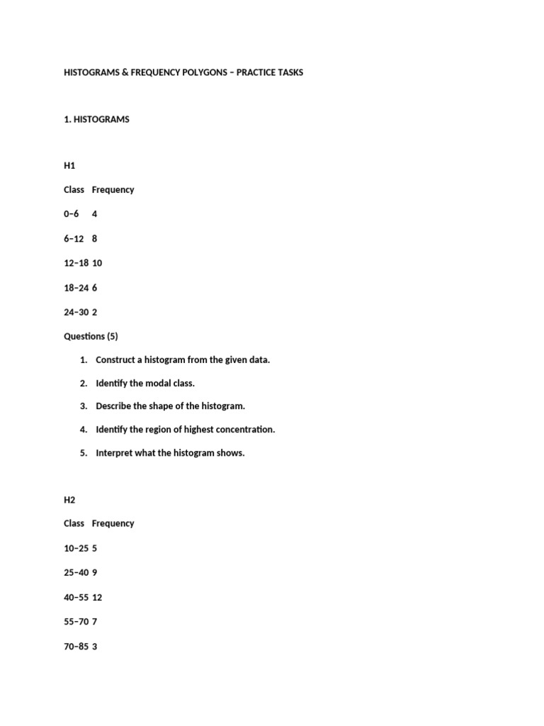 Histograms & Frequency Polygons - Practice Tasks | PDF | Histogram ...