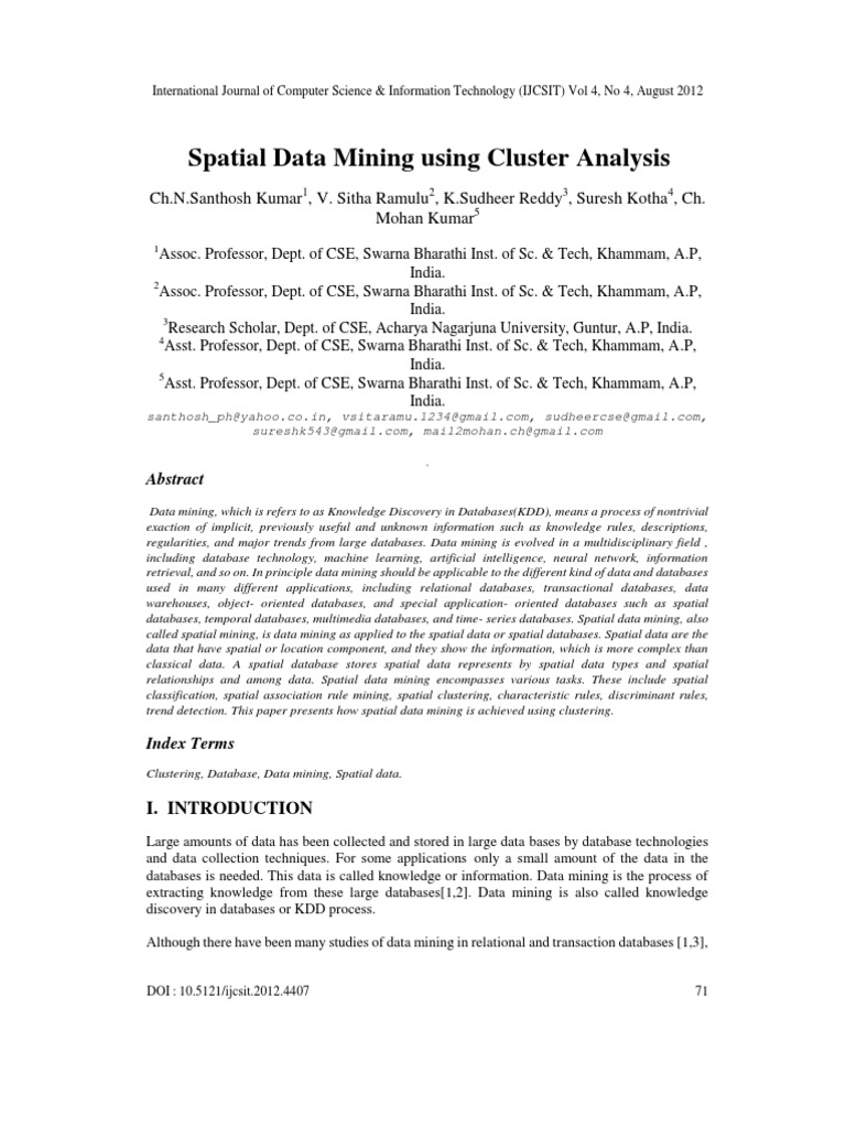 Spatial Data Mining Using Cluster Analysis | PDF | Spatial Analysis ...