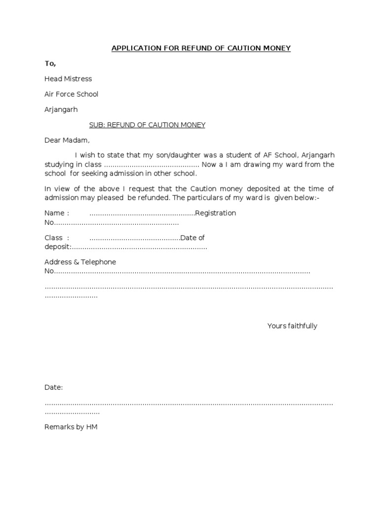 application letter for refunding the money