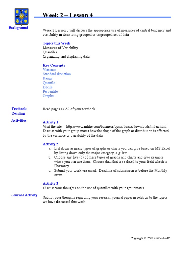 BIOSTAT Week 2 Lesson4 | PDF | Teaching Methods & Materials | Science ...