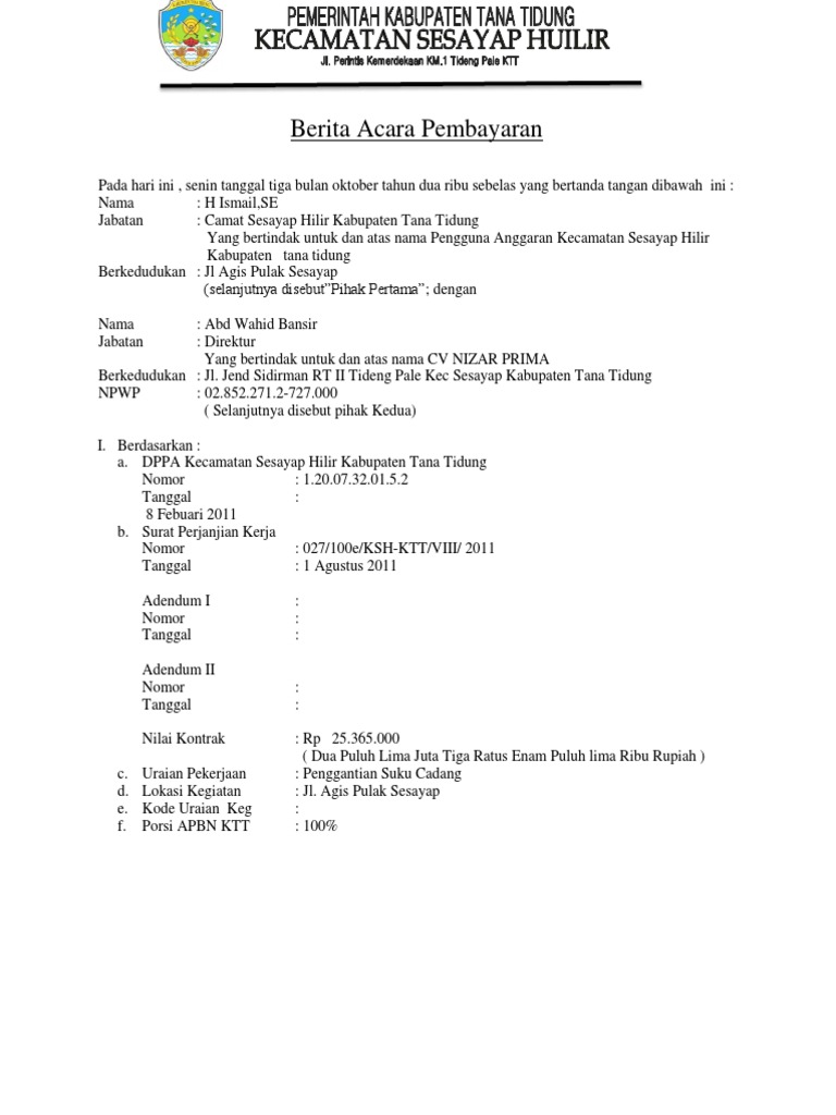 Berita Acara Pembayaran Docx Sepervat