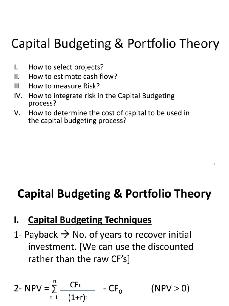 Capital Budgeting & Portfolio Theory PDF Capital Budgeting Cost