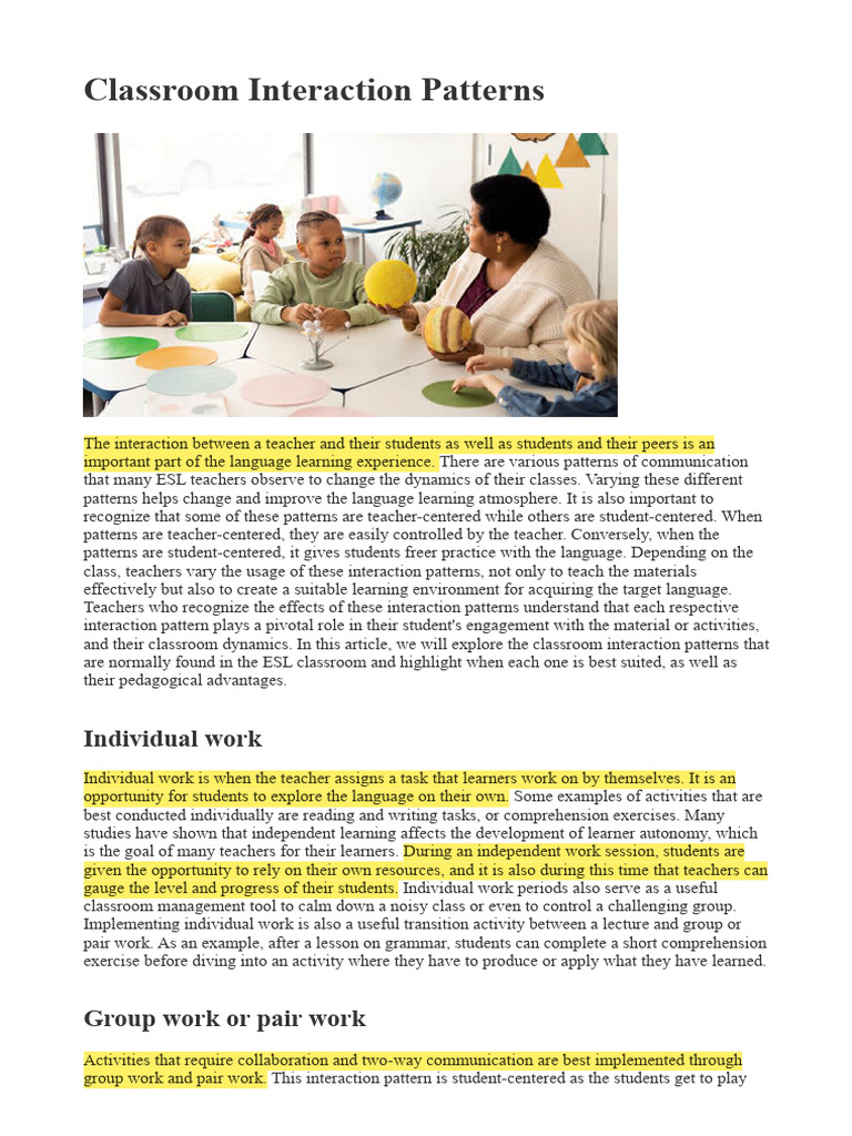 Classroom Interaction Patterns | PDF | Teachers | Question
