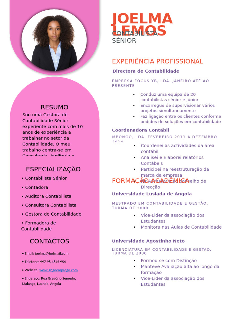 CV1 Atrativo Modelo Ango Emprego | PDF | Contabilidade | Conformidade ...