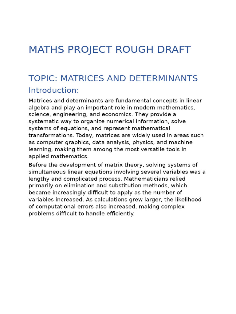 Maths Project 1 Rough Draft | PDF | Matrix (Mathematics) | Determinant