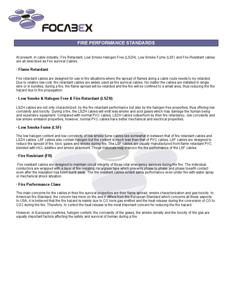 Fire Performance Standards - Iec 60332 | PDF | Smoke | Cable