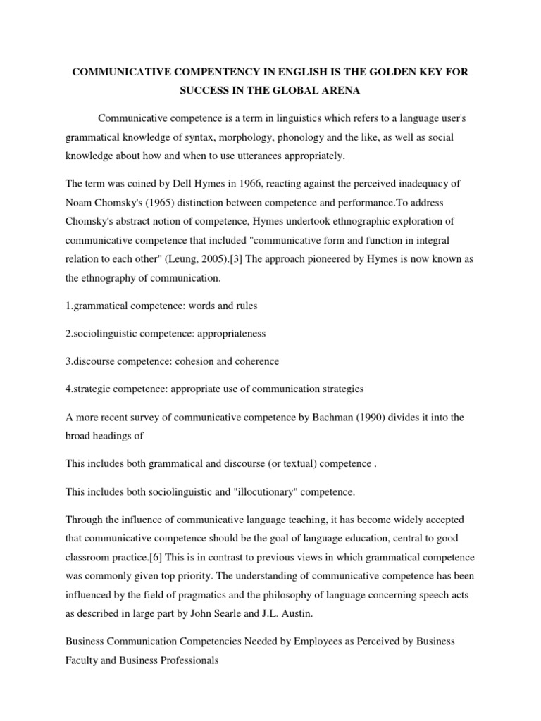 Communicative Competency: A Global Key | PDF | Communication | Semiotics