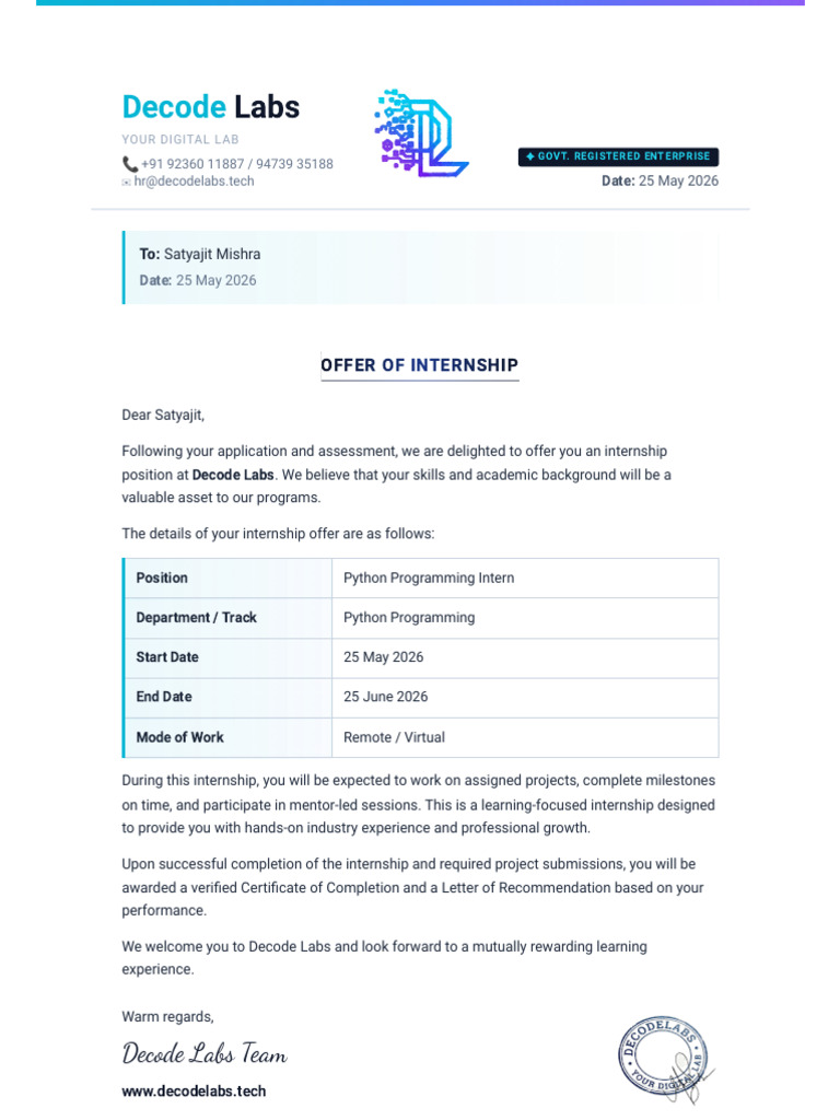 Your Offer Letter - Decode Labs | PDF