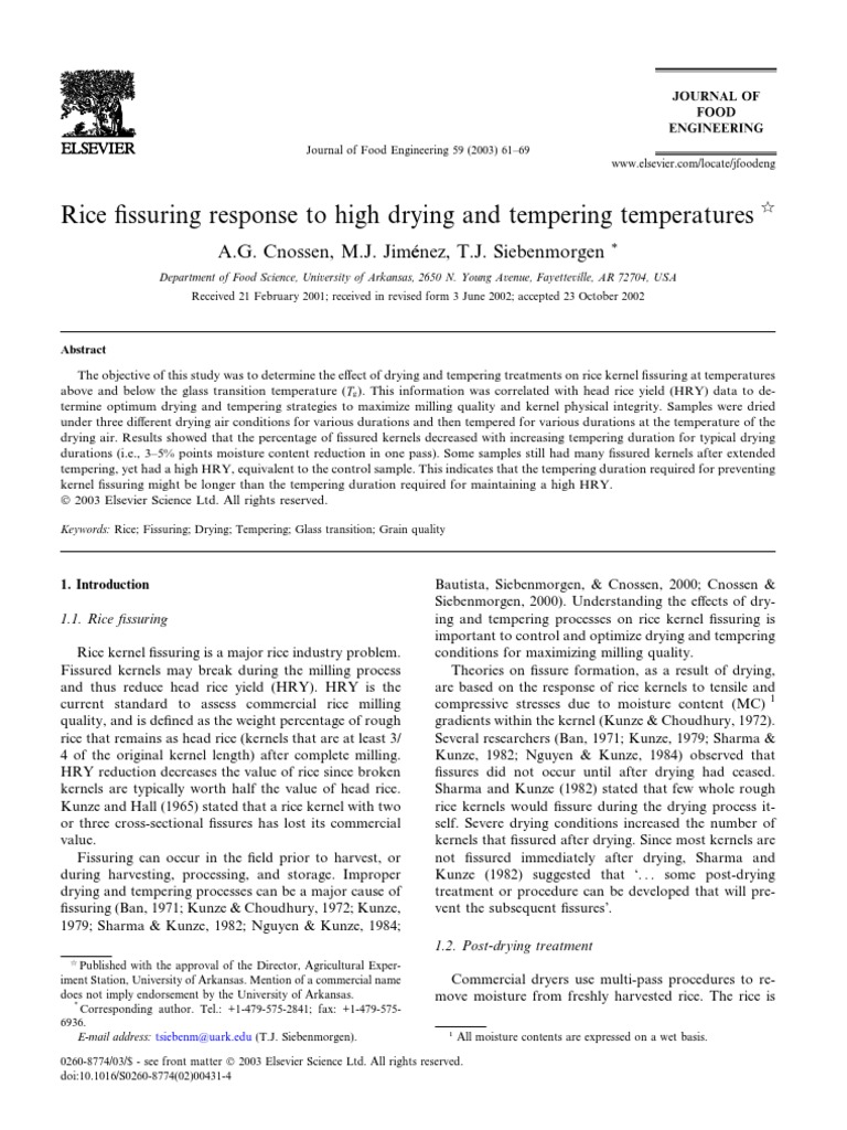Rice Fissuring Response To High Drying and Tempering Temperatures | PDF ...