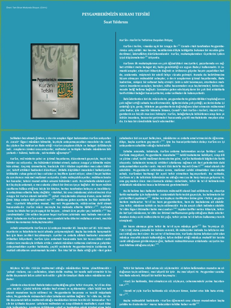 PEYGAMBERİMİZİN KURANI TEFSİRİ - Suat Yıldırım | PDF