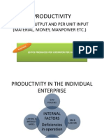 Productivity: Ratio of Output and Per Unit Input (Material, Money, Manpower Etc.)