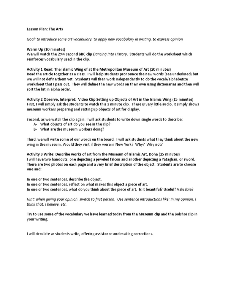Arts Lesson Plan PDF