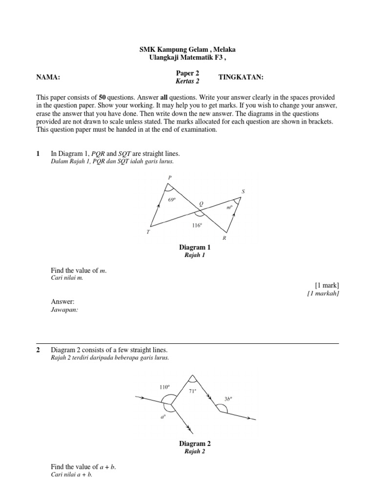 50 f3 Kertas 2 MTH  Cartesian Coordinate System  Speed