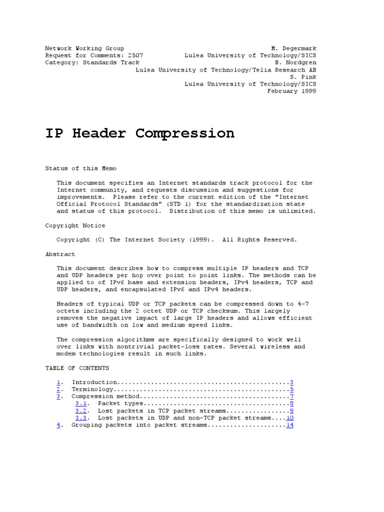 Ip Header Compression Algorithm | PDF