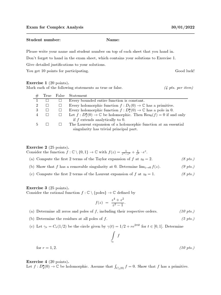 Complex Analysis Exam | PDF | Holomorphic Function | Function (Mathematics)