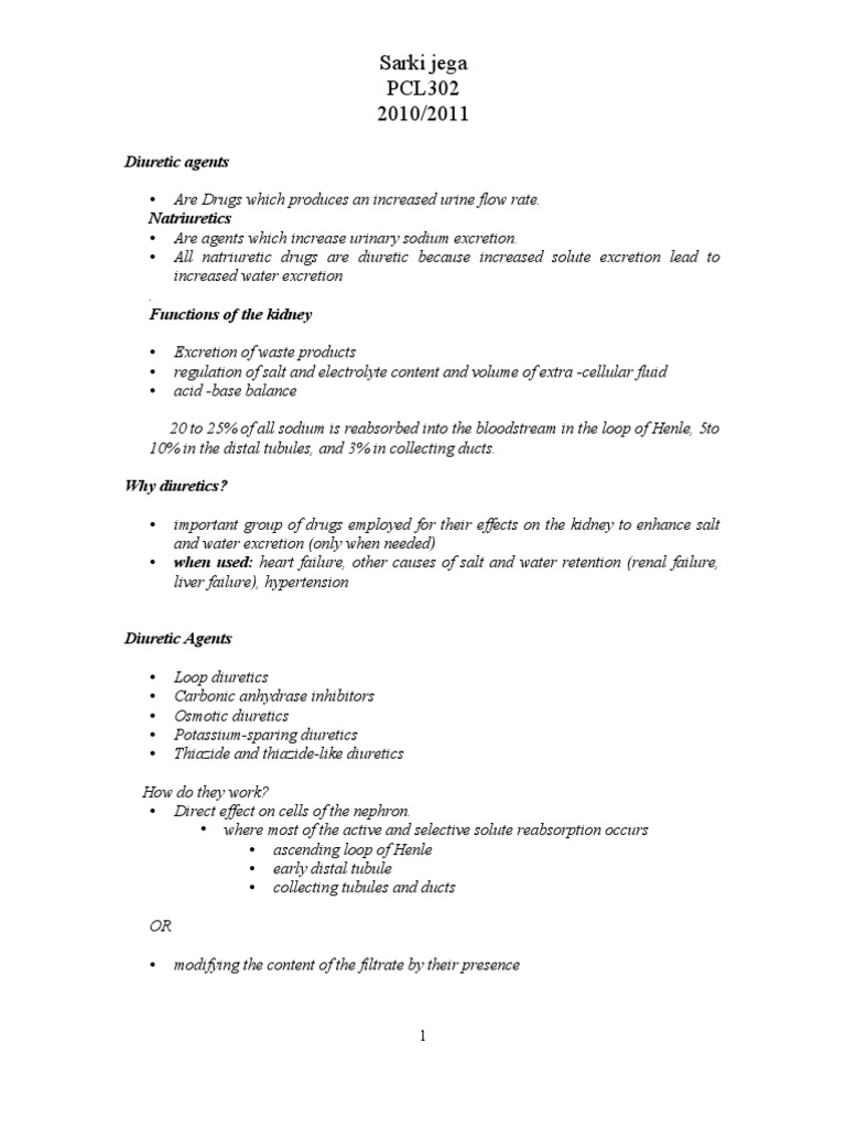 Overview of Diuretic Agents and Uses | PDF | Kidney | Pharmacology