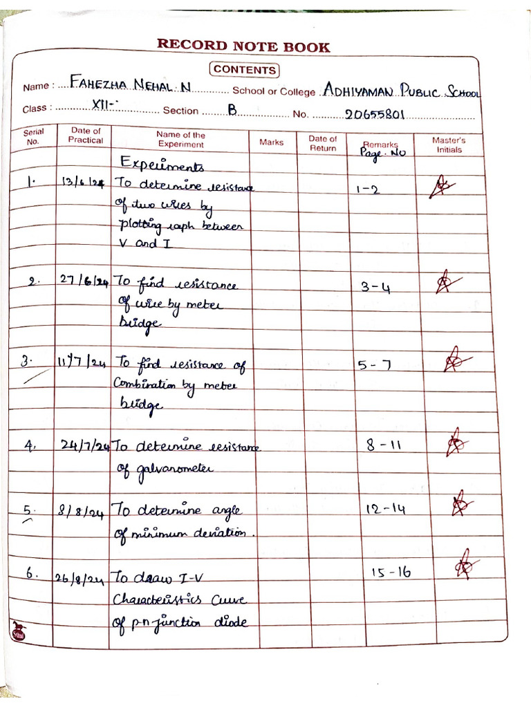 Class 12 Physics Practical Record Note | PDF