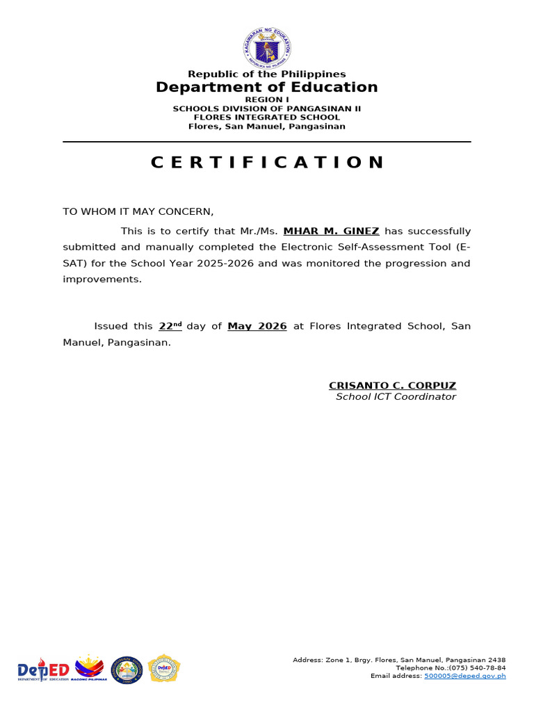 E Sat Certification | PDF
