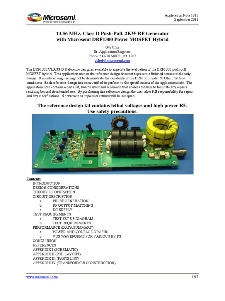 13.56 MHZ, Class D Push-Pull, 2KW RF Generator | PDF | Inductor ...