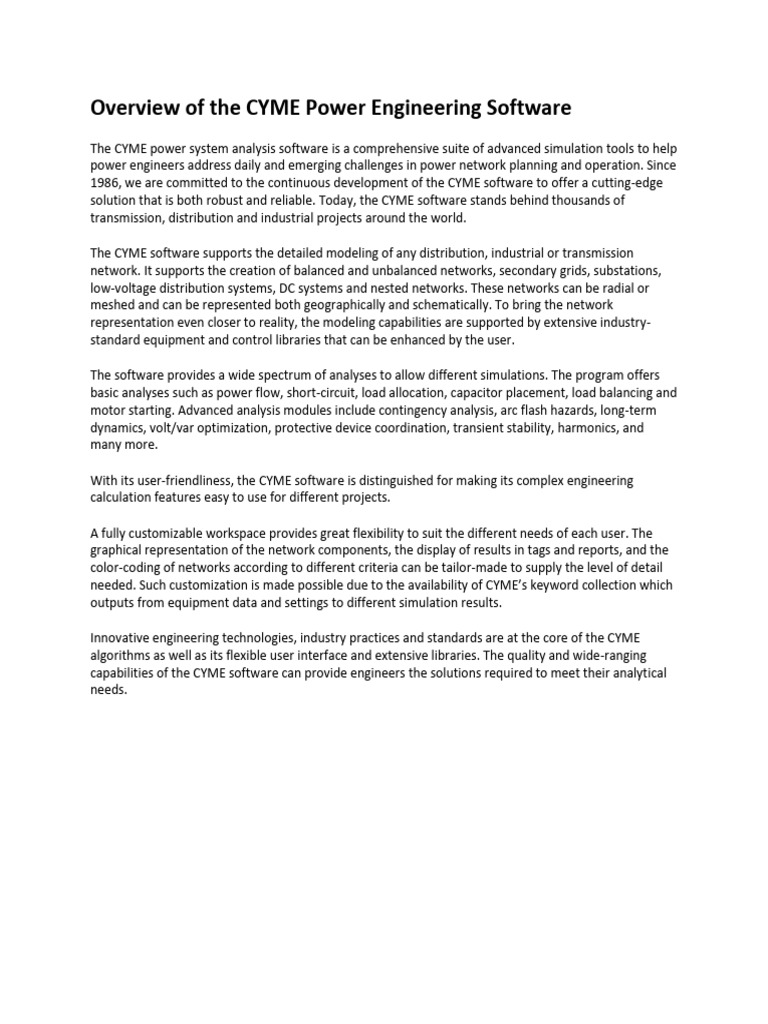 Overview of The CYME Power Engineering Software | PDF