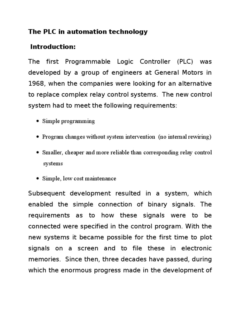 The PLC in Automation Technology | PDF | Programmable Logic Controller ...