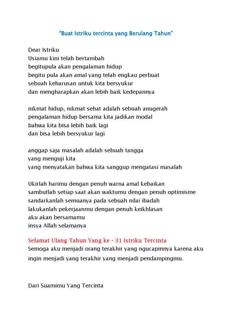 Puisi Untuk Istri Yang Ulang Tahun