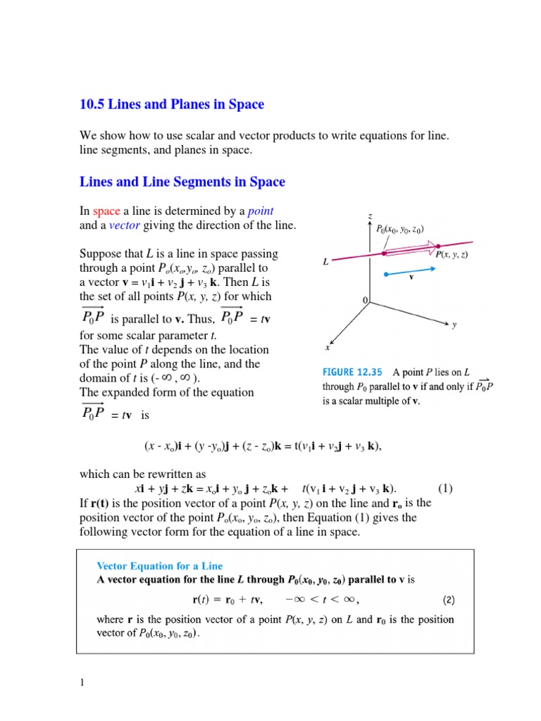 10.5 Lines and Planes in Space Plane (Geometry) Euclidean Vector