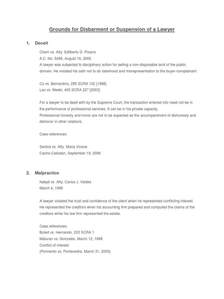 Grounds For Disbarment or Suspension of A Lawyer PDF