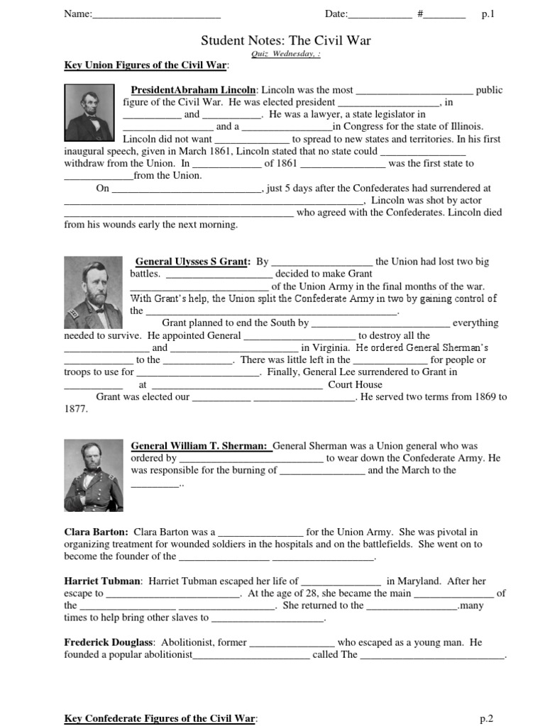 Civil War Notes Important People and Events.pdf Union Army