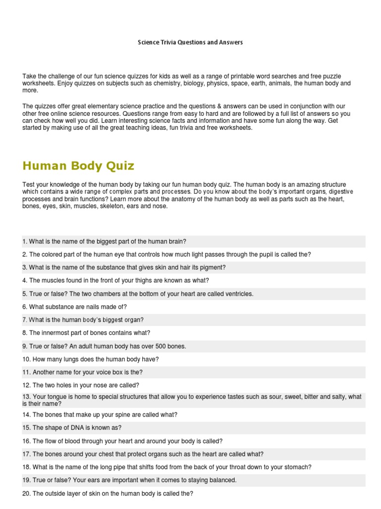 Science Trivia Questions And Answers Pdf Acid Dinosaurs