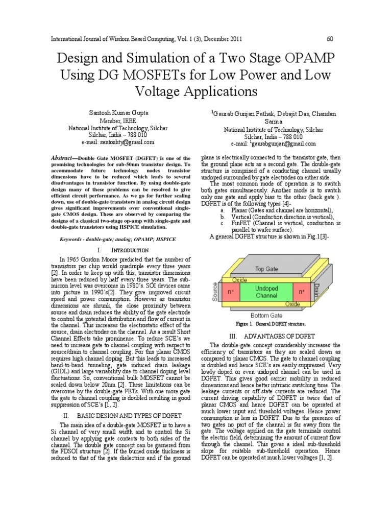 Design and Simulation of A Two Stage OPAMP Download Free PDF Field