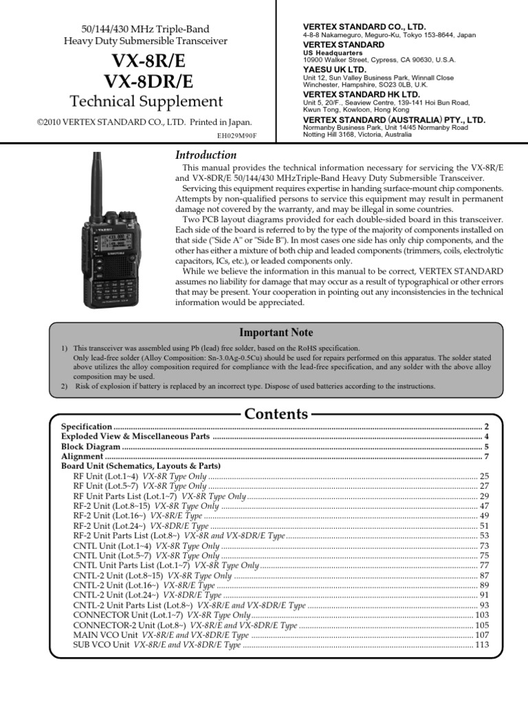 Yaesu VX-8 Service Manual | PDF | Frequency Modulation | Broadcasting