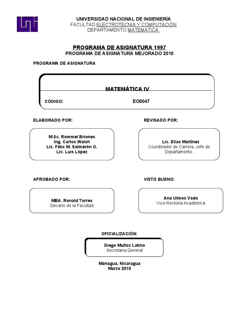 Programa de Asignatura Matematica IV | PDF