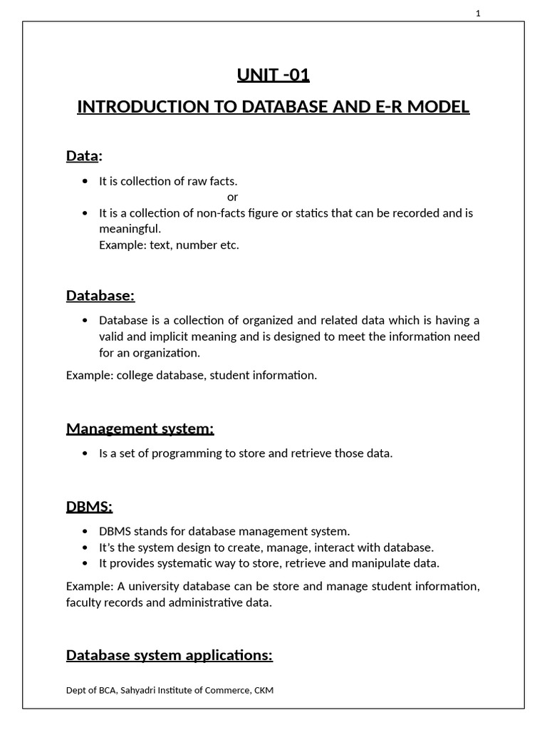 Unit 1 Notes Full | PDF | Databases | Data