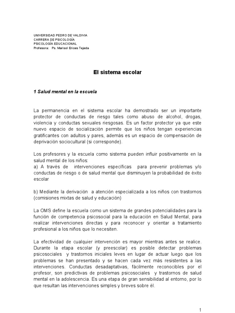 Salud Mental en la Escuela | PDF | Salud mental | Adultos