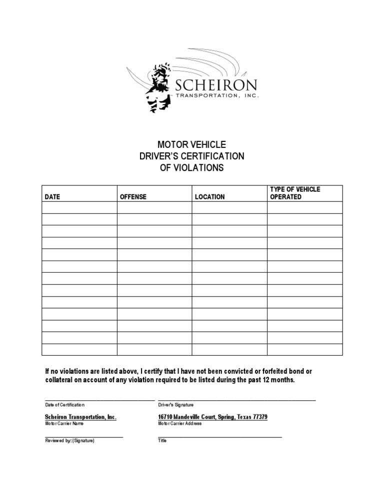 Motor Vehicle Driver of Certification Violation PDF