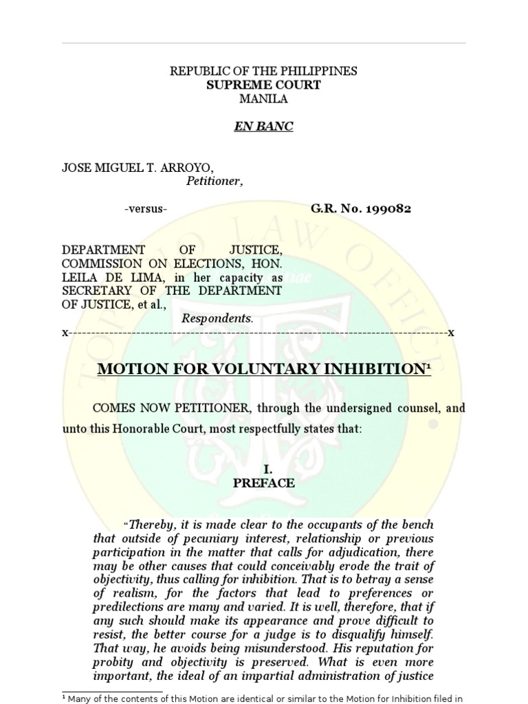 Motion for Inhibition Against CJ Sereno | PDF | Due Process Clause ...
